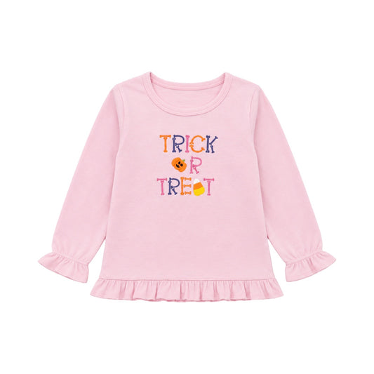 Applique Long Sleeve Ruffle T-Shirt, Trick or Treat