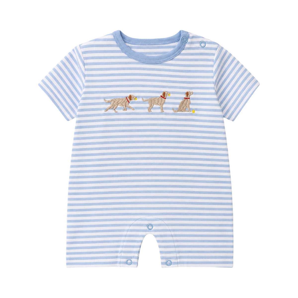 Striped Applique Romper, 3 Dogs