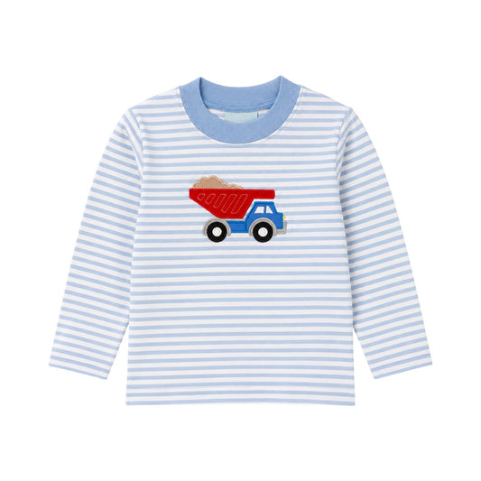 Long Sleeve Striped Applique T-Shirt, Dumptruck