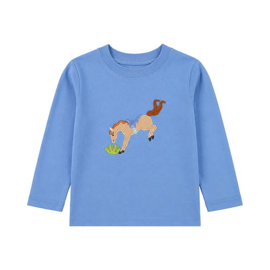 Long Sleeve Applique T-Shirt, Bucking Horse