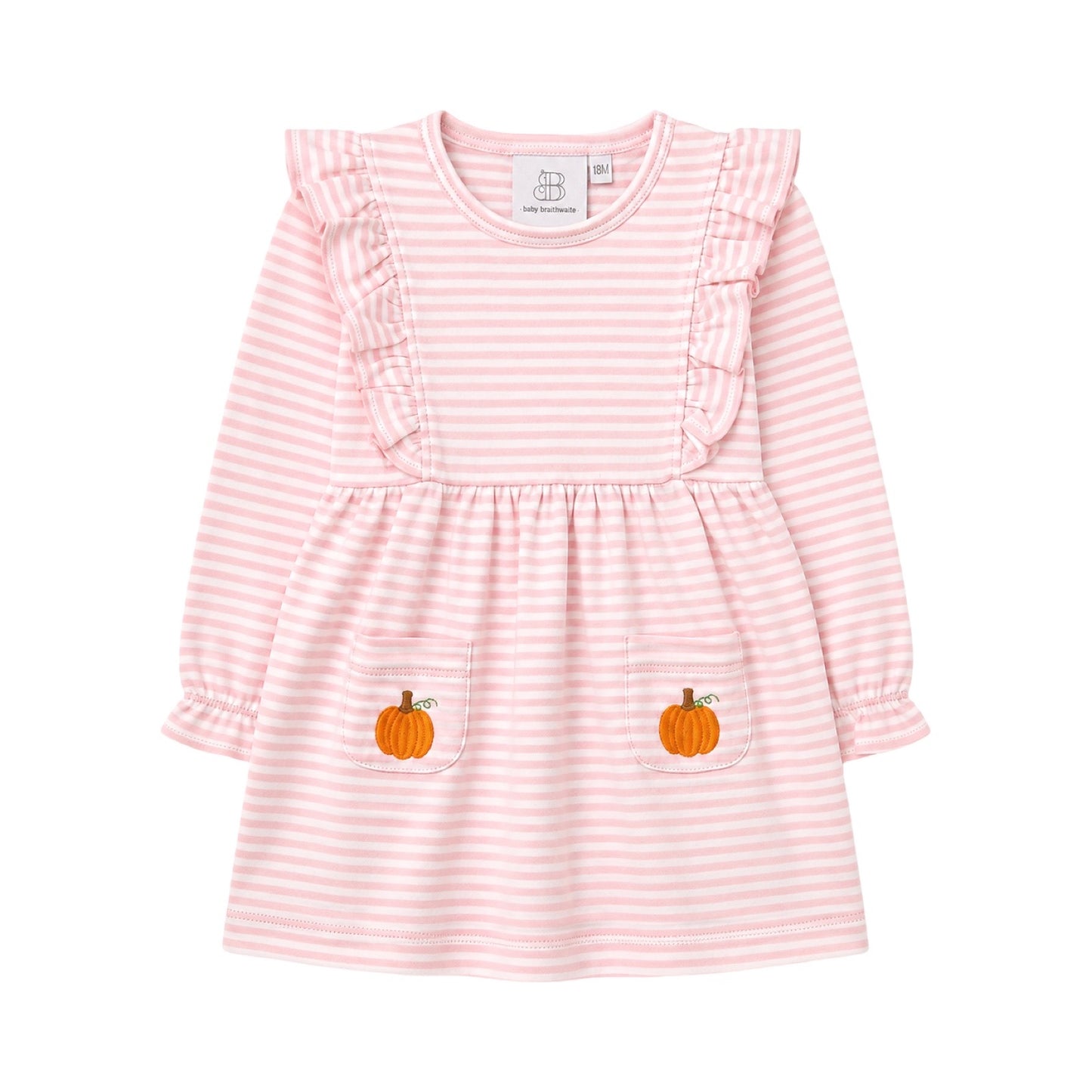 Long Sleeve Ruffle Striped Dress, Pumpkin