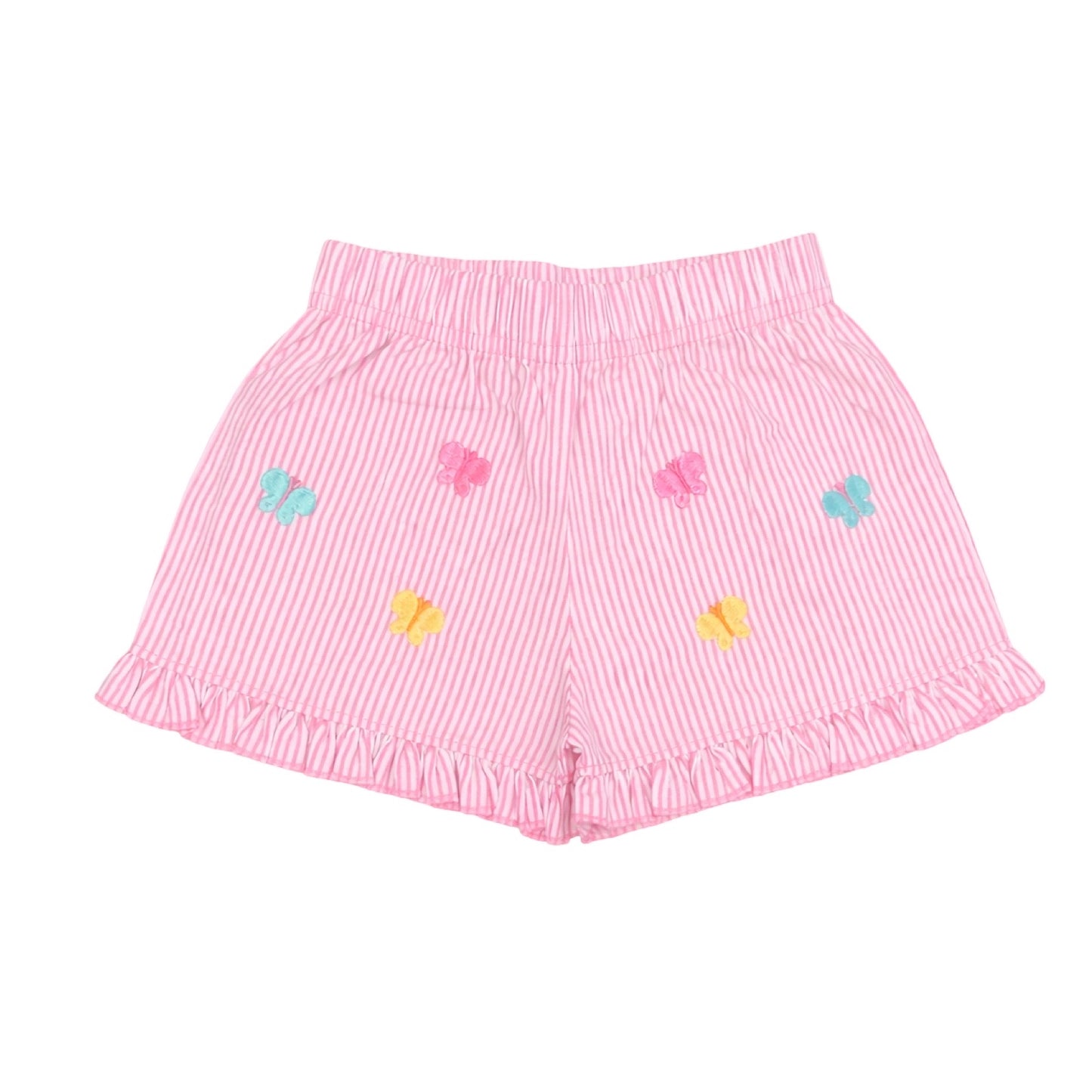 Embroidered Seersucker Shorts, Butterflies