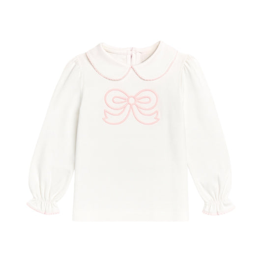 Long Sleeve Collared Back Zip Shirt, Bow