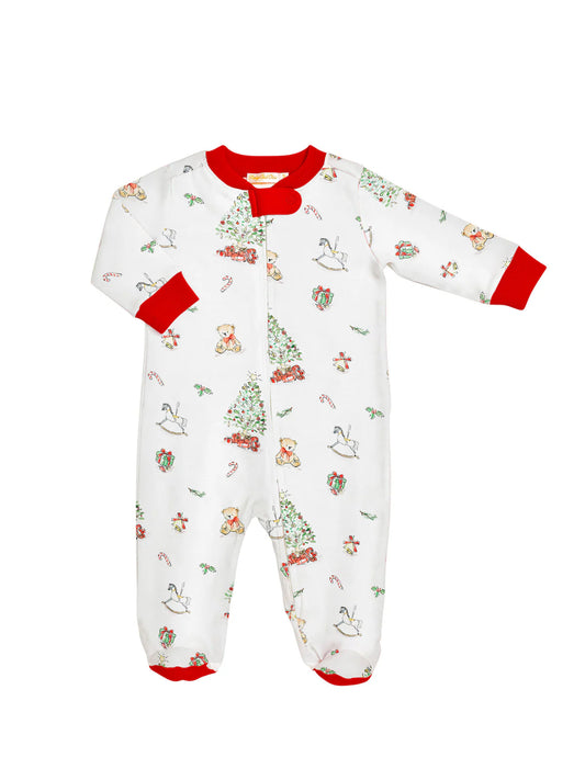 Christmas Tree Zipped Footie, Red Trim