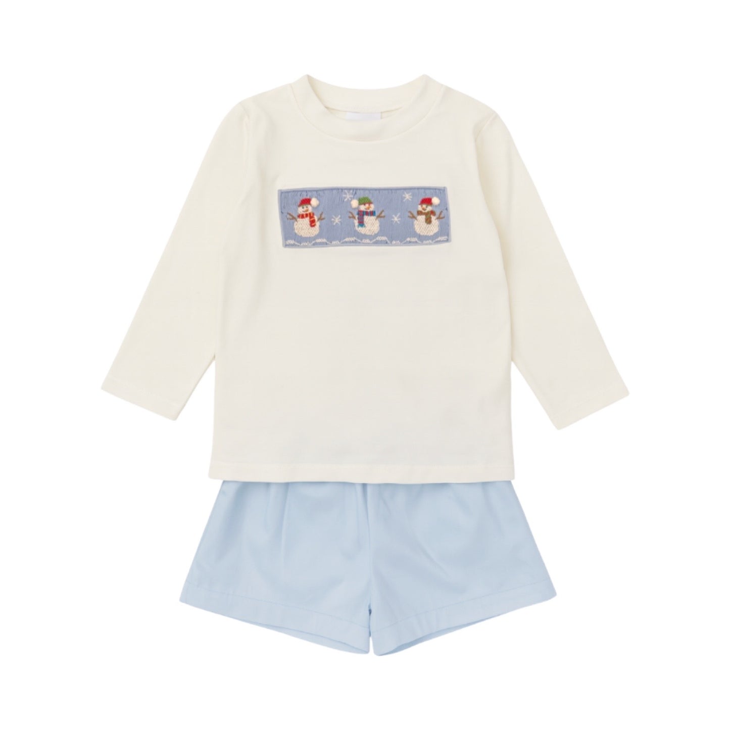 Long Sleeve Tom Smocked Short Set, Snowman