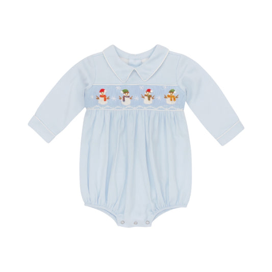 Noah Long Sleeve Smocked Bubble, Snowman
