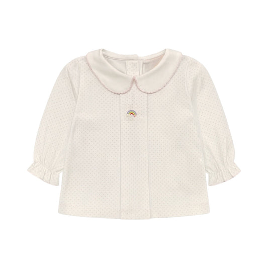 Long Sleeve Pleated Polka Dot Top, Rainbow