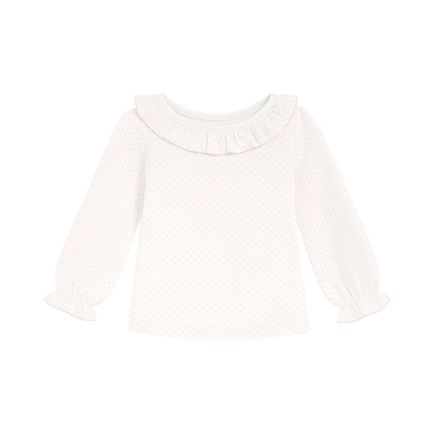 Long Sleeve Ruffled Neck Top, Polka Dot