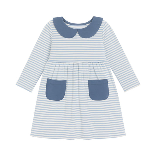 Long Sleeve Striped Collared Pocket Play Dress