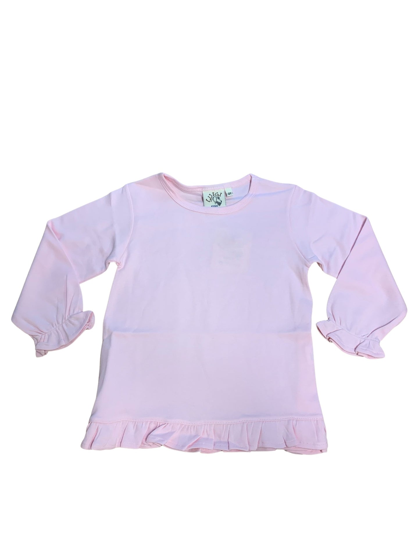 Girl's Long Sleeve Light Pink T-Shirt with Ruffle Bottom