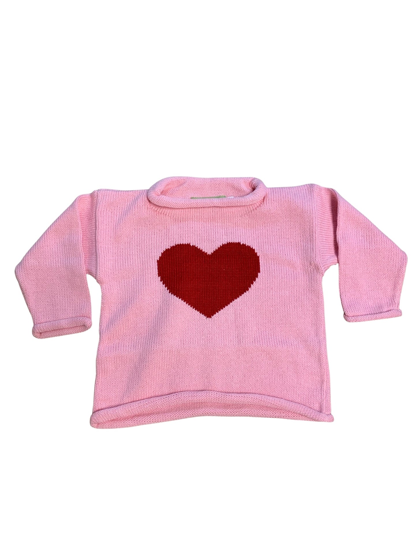 Rollneck Pink Sweater with Red Heart