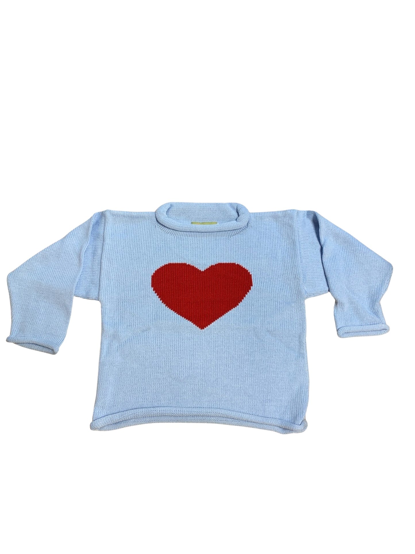 Rollneck Sky Blue Sweater with Red Heart