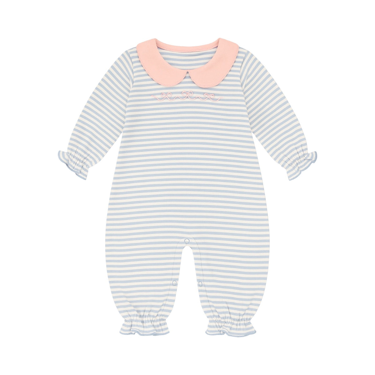 Long Sleeve Striped Romper, 3 Bows