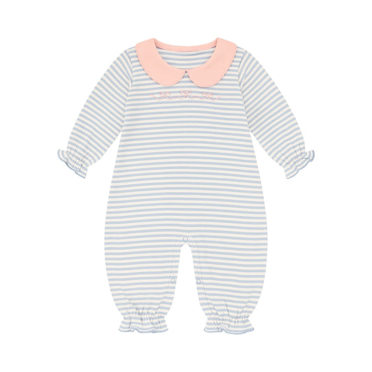 Long Sleeve Striped Romper, 3 Bows
