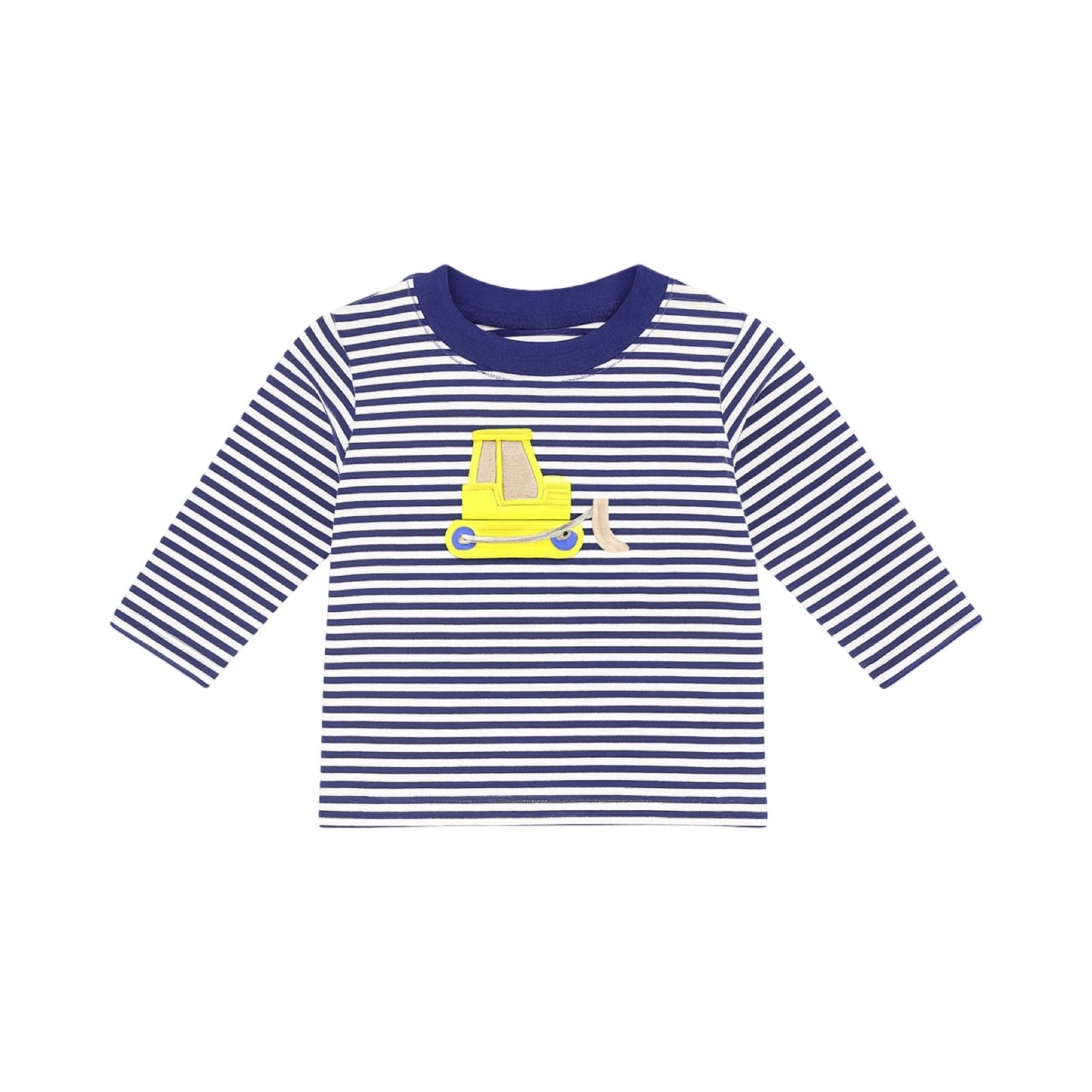 Long Sleeve Applique Striped T-Shirt, Bulldozer