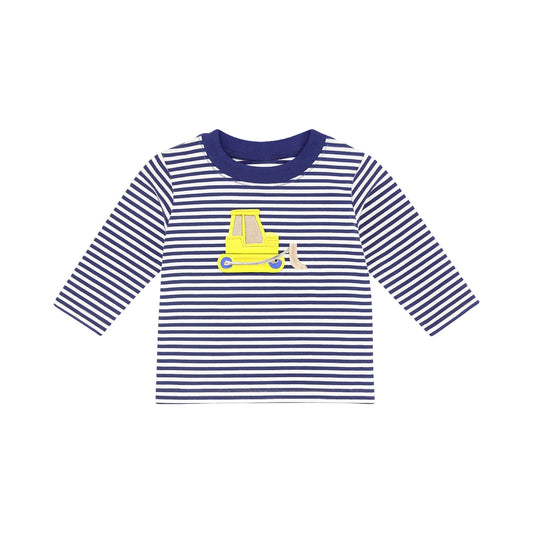 Long Sleeve Applique Striped T-Shirt, Bulldozer