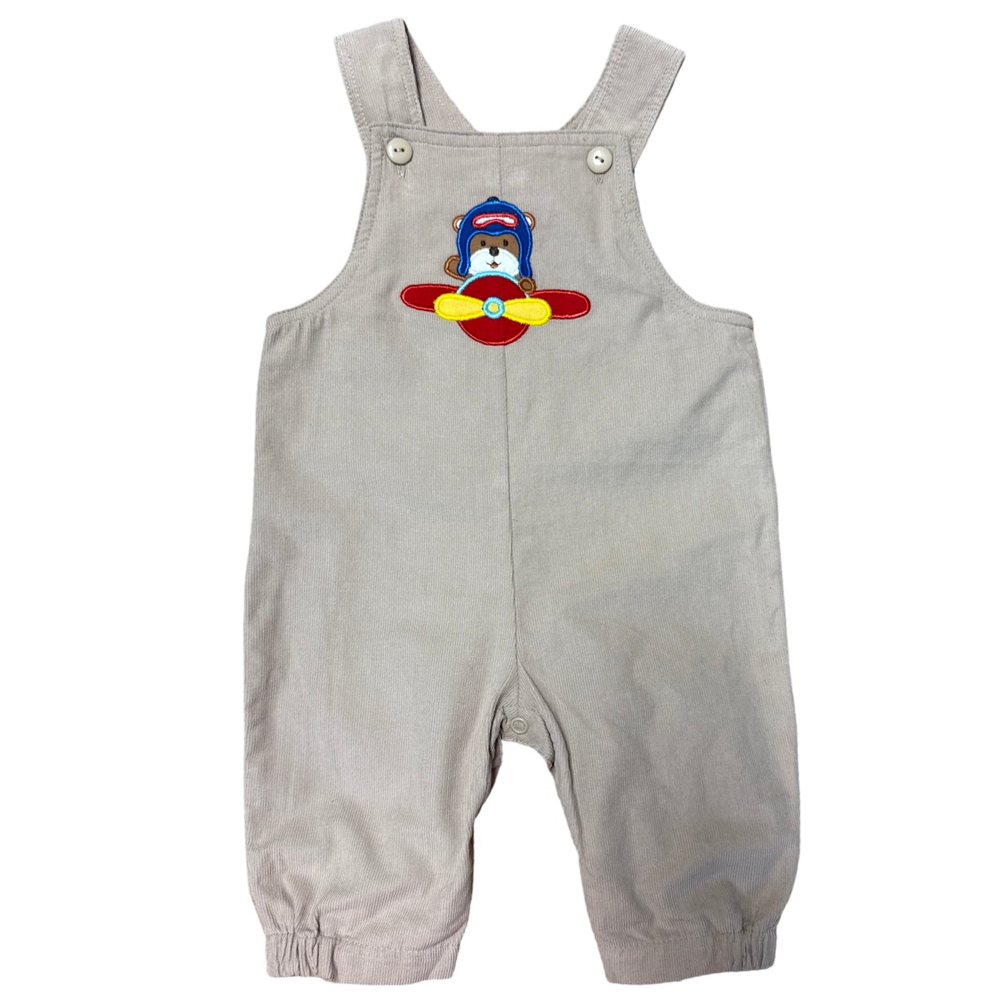 Boy's Corduroy Khaki Overalls with Airplane Pilot Bear