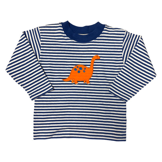 Boy's Long Sleeve Royal Stripe T-Shirt with Brontosaurus