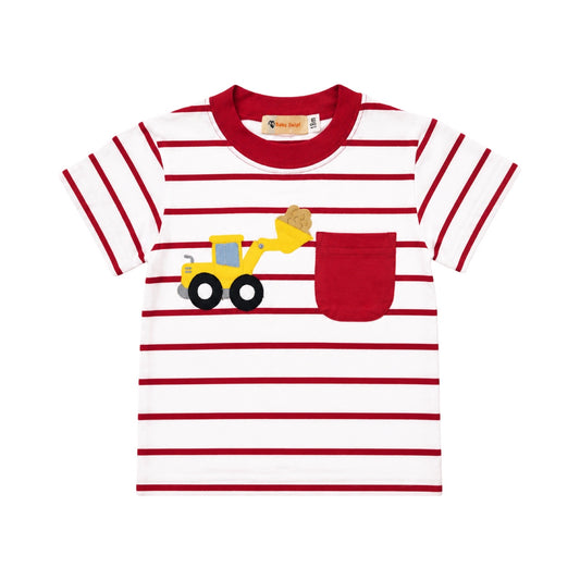 Short Sleeve Striped Applique Pocket T-Shirt, Digger