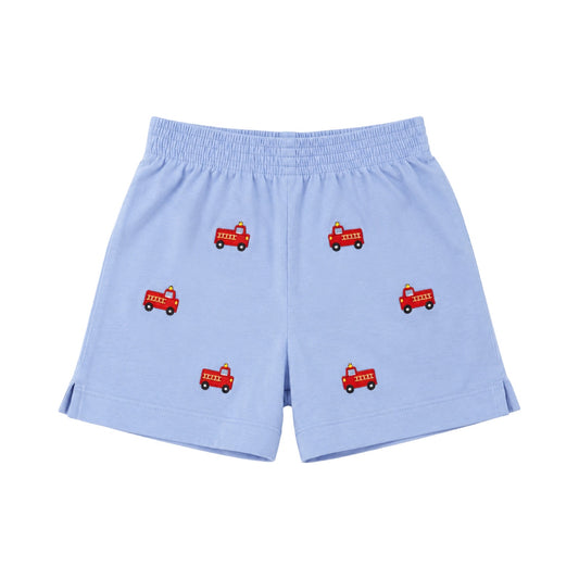 All Over Embroidered Play Shorts, Firetrucks