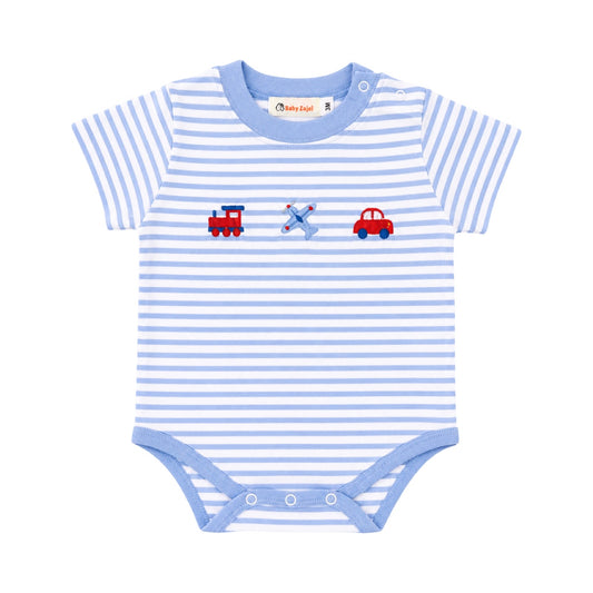 Short Sleeve Striped Embroidered Bodysuit, Transportation