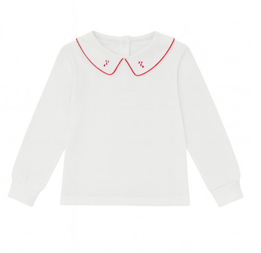 Long Sleeve Embroidered Collared Shirt, Candy Canes