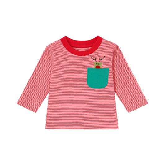 Long Sleeve Striped Pocket Tee, Rudolph