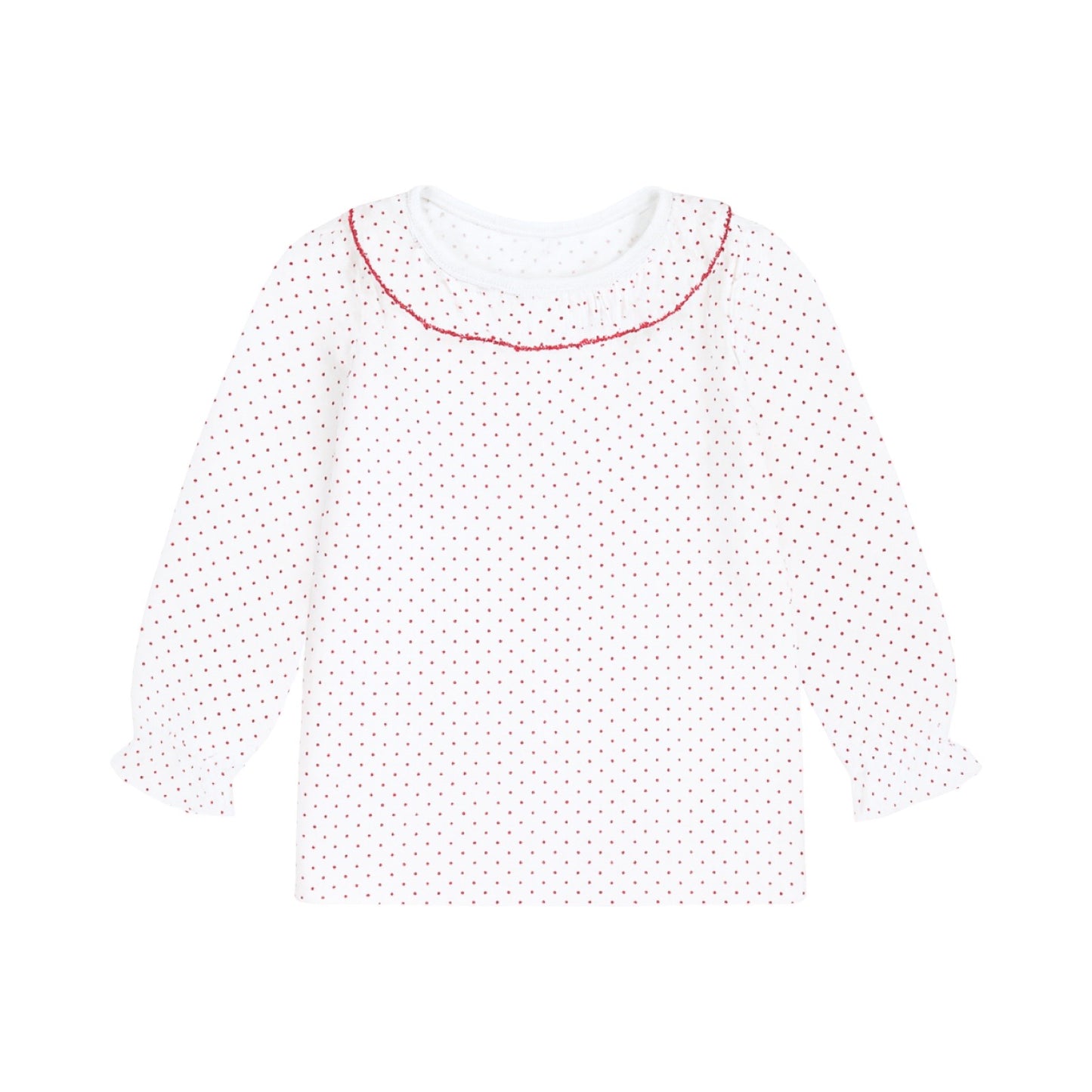 Long Sleeve Ruffled Neck Top, Polka Dots