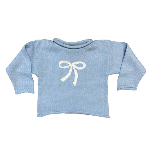 Rollneck Sky Blue Sweater with White Bow