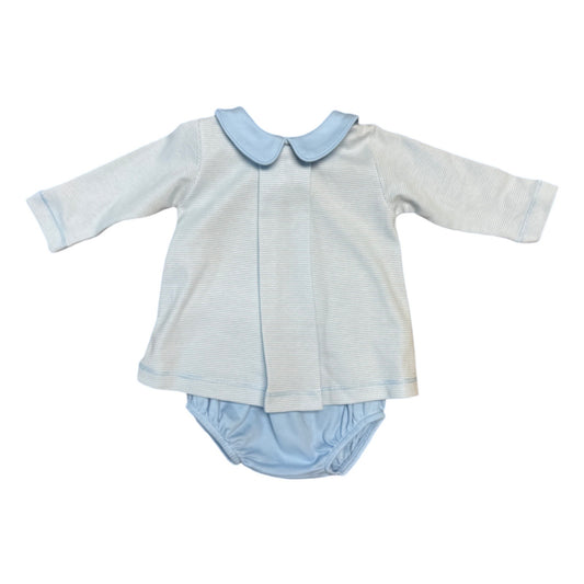 Boy's Long Sleeve Collared Blue Mini Stripe Knit Diaper Set