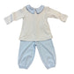 Boy's Long Sleeve Collared Blue Mini Stripe Pant Set