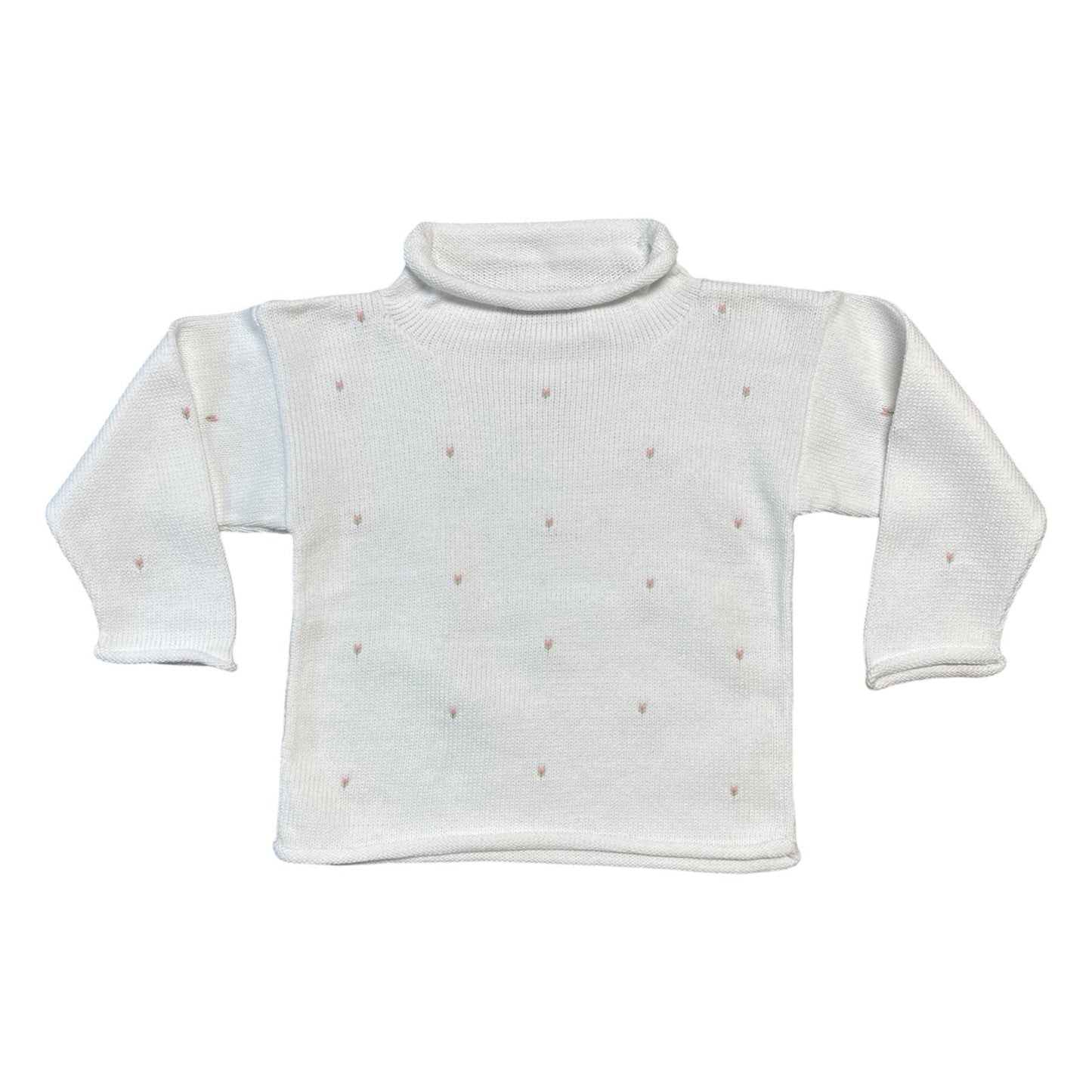 Rollneck Sweater with Tiny Rosebuds