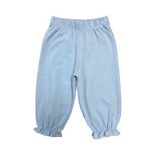 Girl's Interlock Cotton Sky Blue Cinched Ruffle Pants