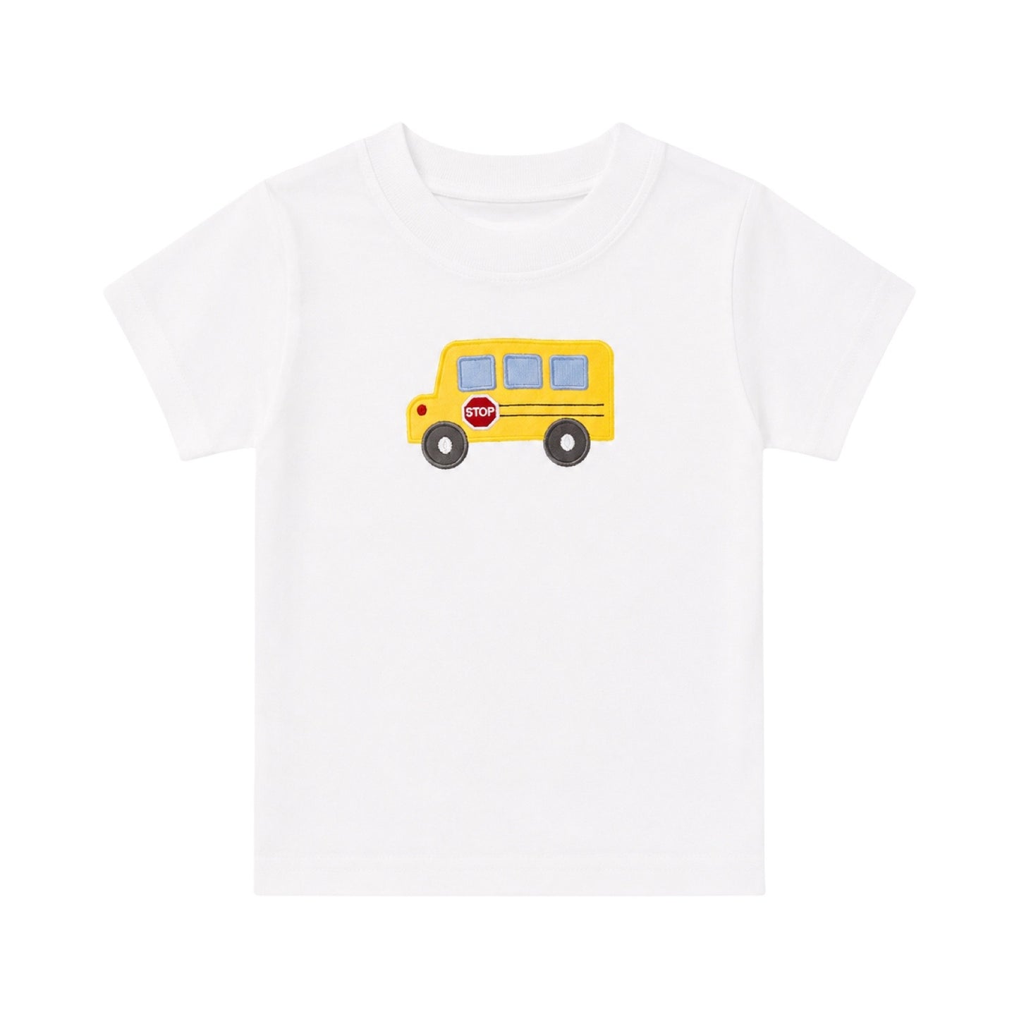 Applique Short Sleeve T-Shirt, School Bus