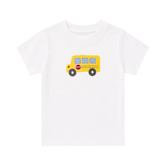 Applique Short Sleeve T-Shirt, School Bus