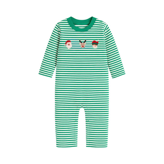 Long Sleeve Striped Embroidered Romper, Christmas Friends