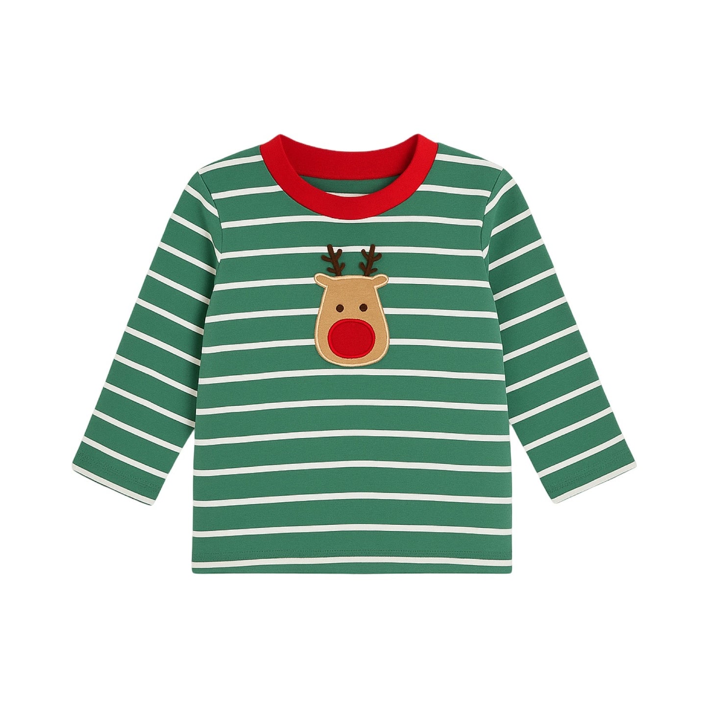 Long Sleeve Applique Striped T-Shirt, Rudolph