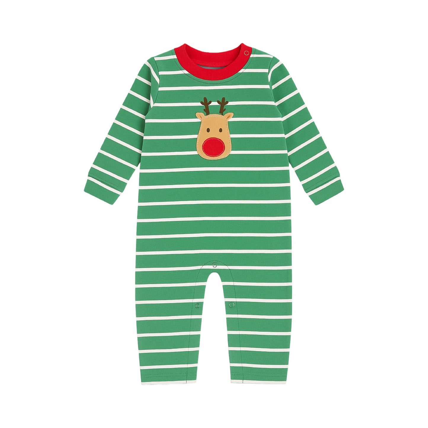 Long Sleeve Striped Applique Romper, Rudolph