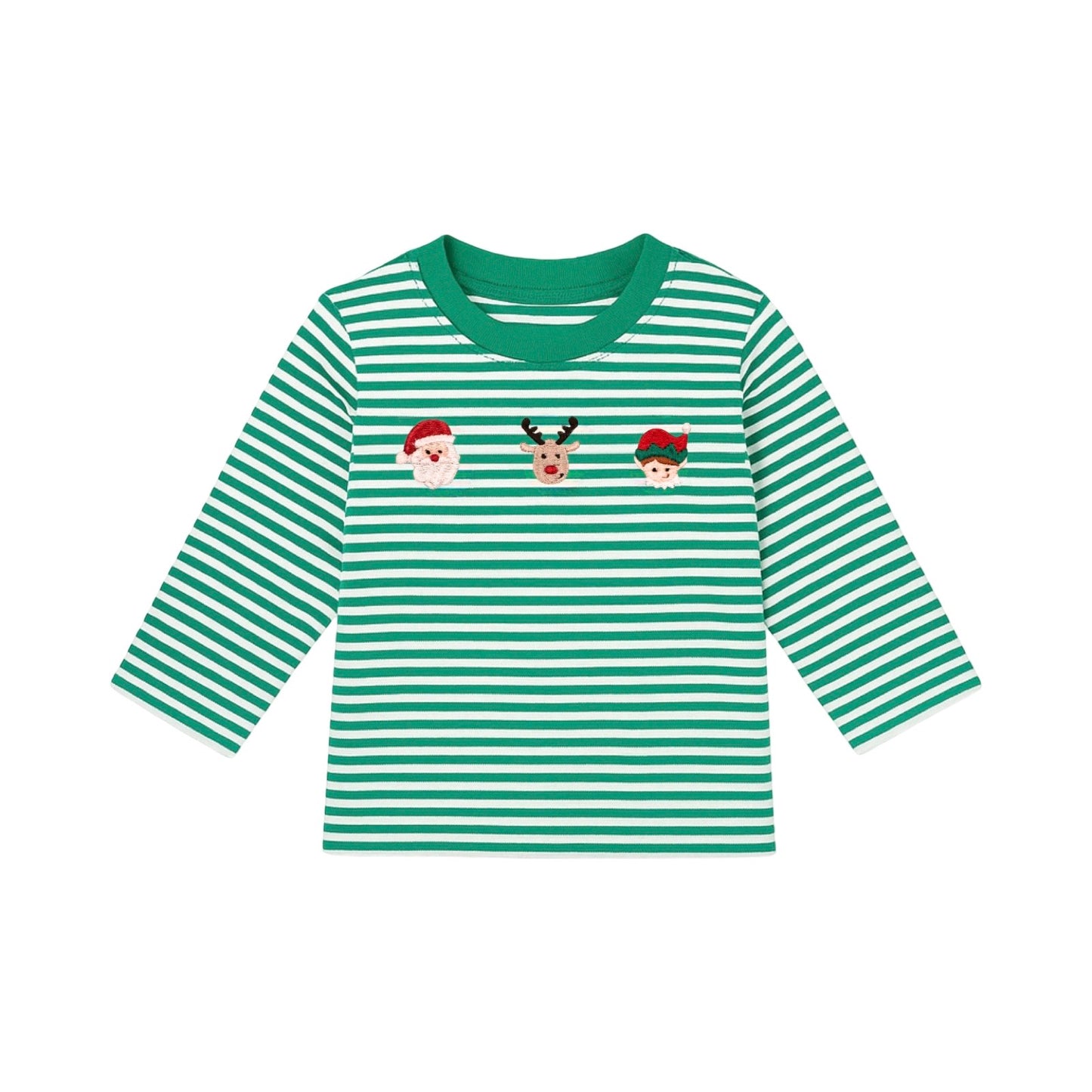 Long Sleeve Striped Embroidered T-Shirt, Christmas Friends