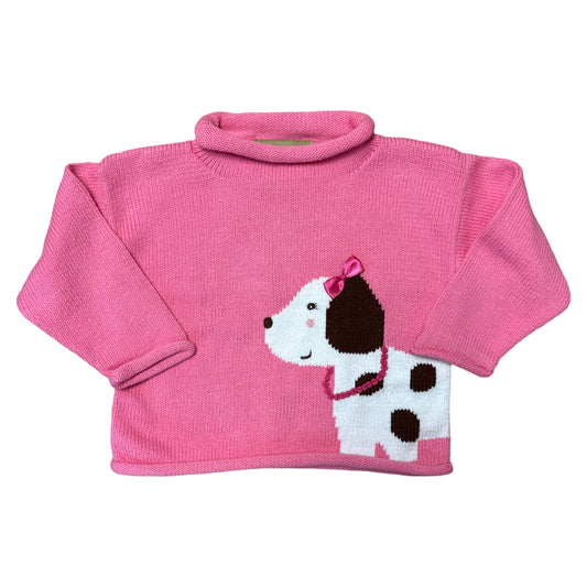 Rollneck Pink Sweater, Dog with Necklace & Bow