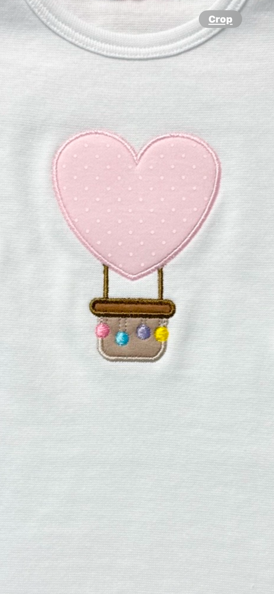 Girl's Long Sleeve T-Shirt, Heart Hot Air Balloon Applique