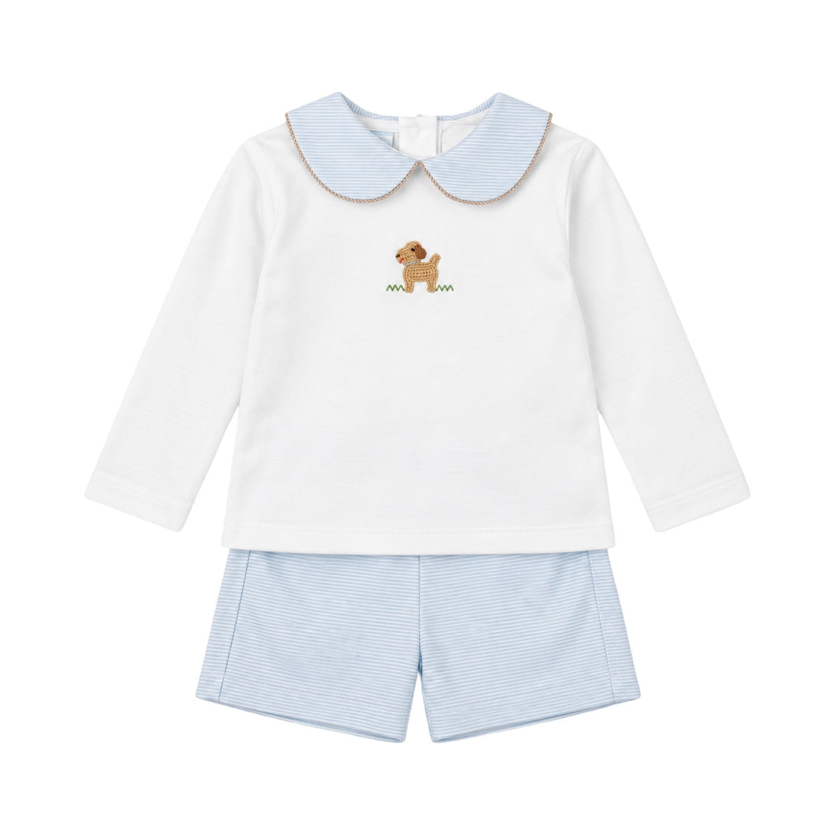 Boy's Pima Short Set, Crochet Puppy