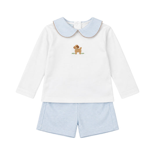 Boy's Pima Short Set, Crochet Puppy