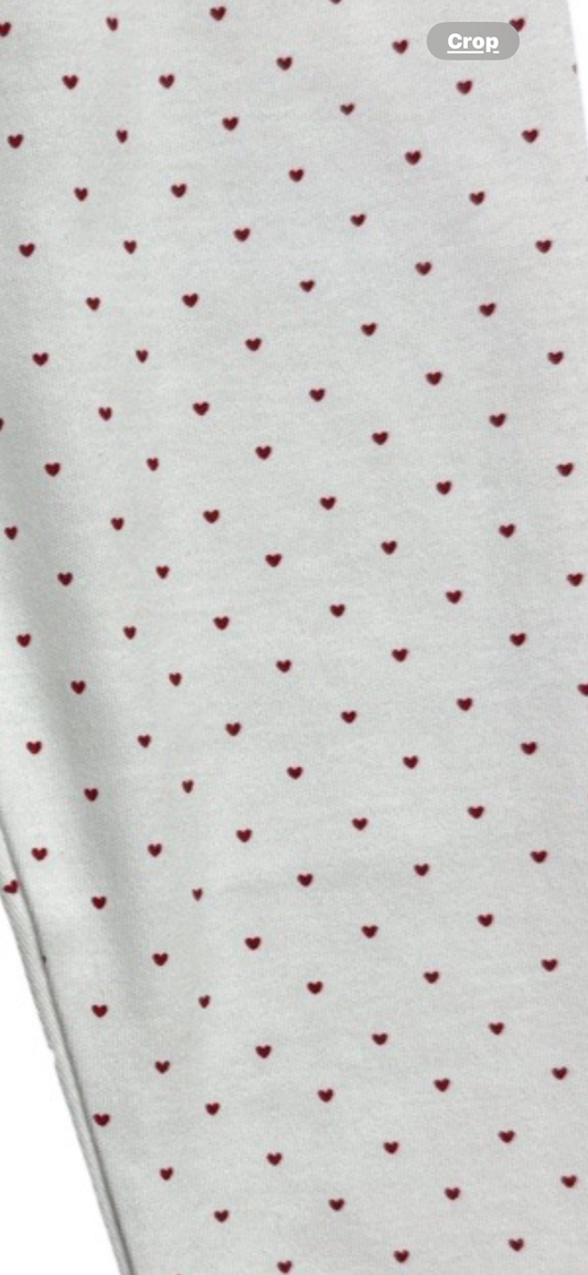 Leggings, Interlock Cotton Red Hearts Print