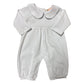 Boy's Everyday Playsuit, White with Blue Picot Trim