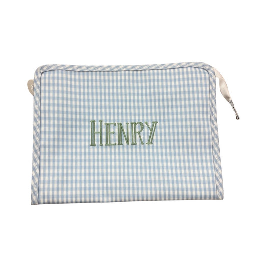 Small Roadie Zip Pouch, Gingham Mist