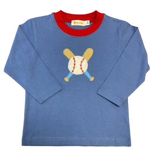 Boy's Long Sleeve Dark Chambray T-Shirt with Baseball & Bats