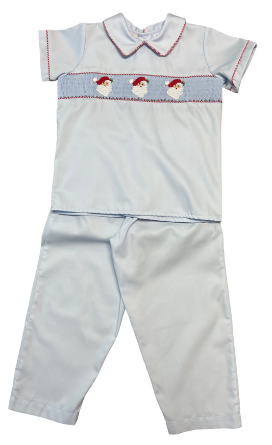 Boy's Blue Smocked Santa Pant Set