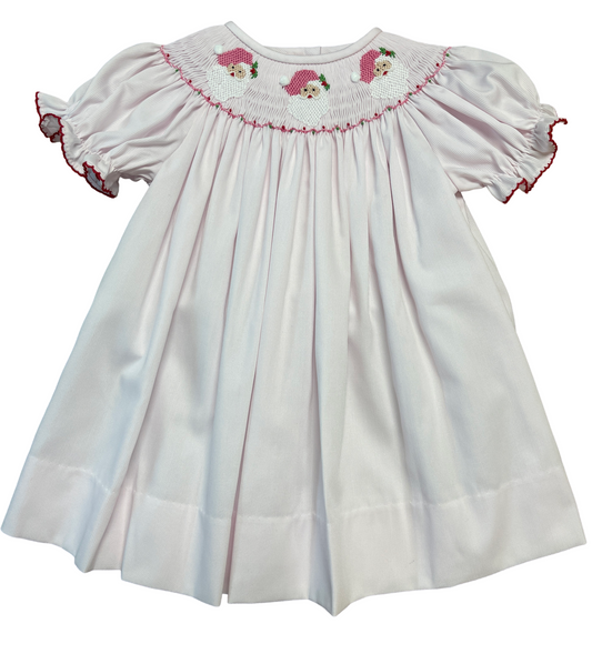 Girl's Pink Smocked Santa Bishop Dress