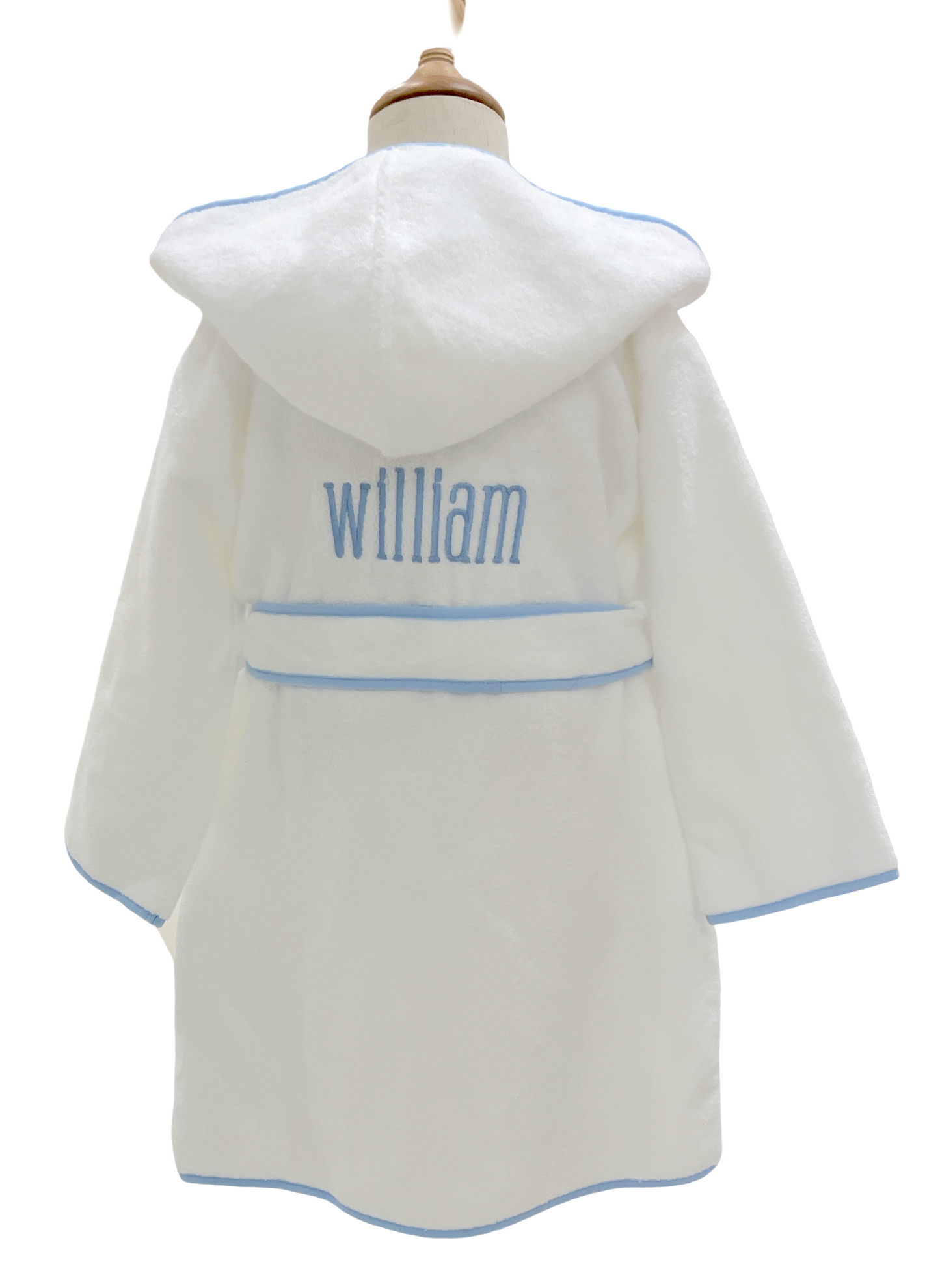 Bath Robe, White with Blue Trim